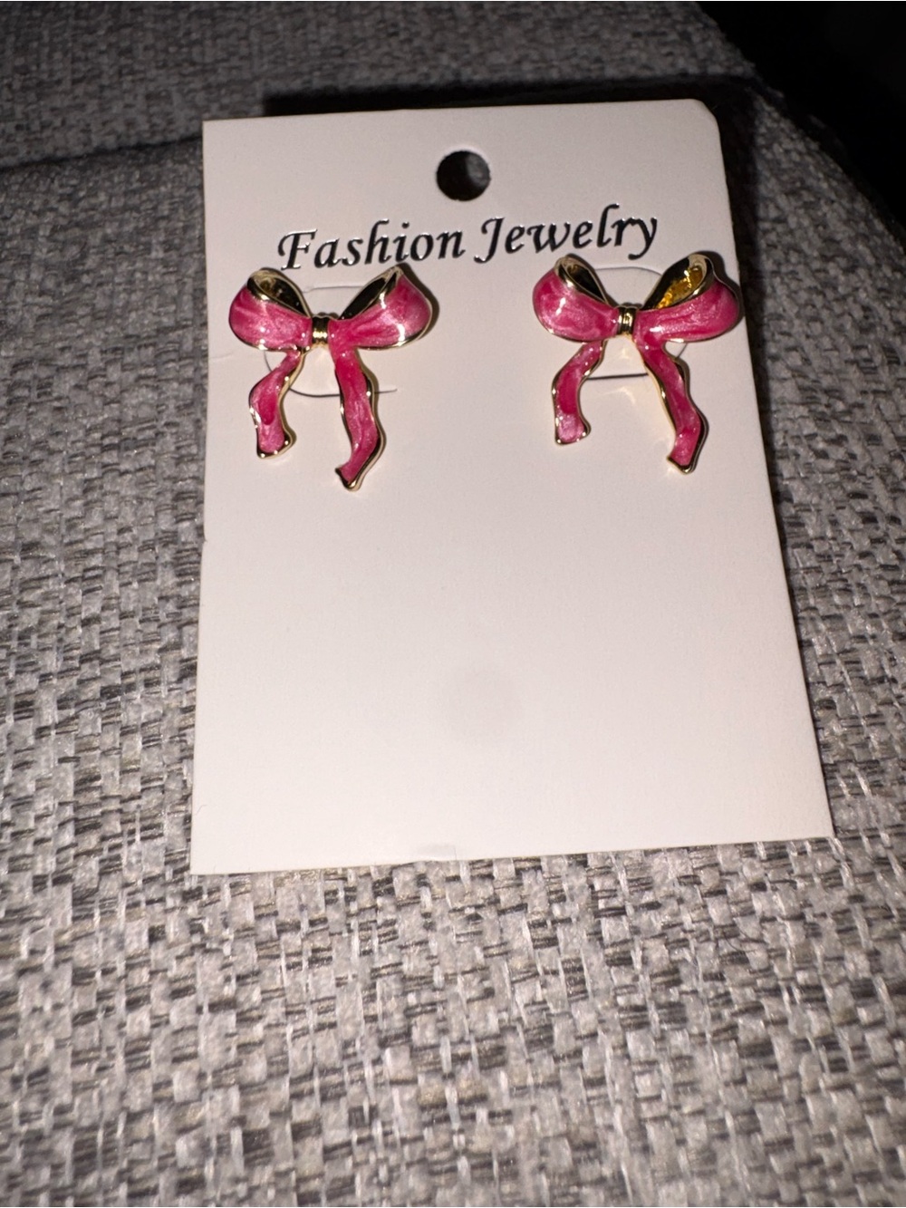 Fashion Jewelry Pink Bow Earrings with Gold Trim